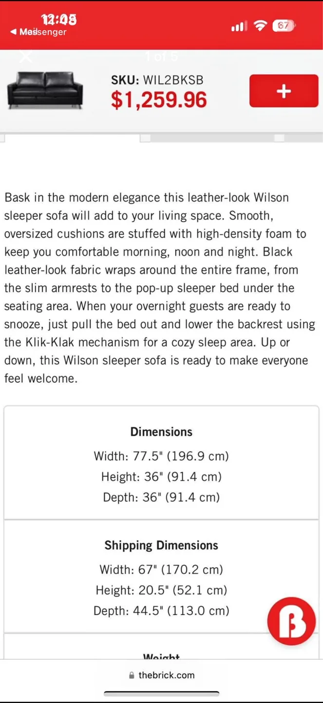 Wilson 77.5" Black Leather-Look Sleeper Sofa image indicator(5)