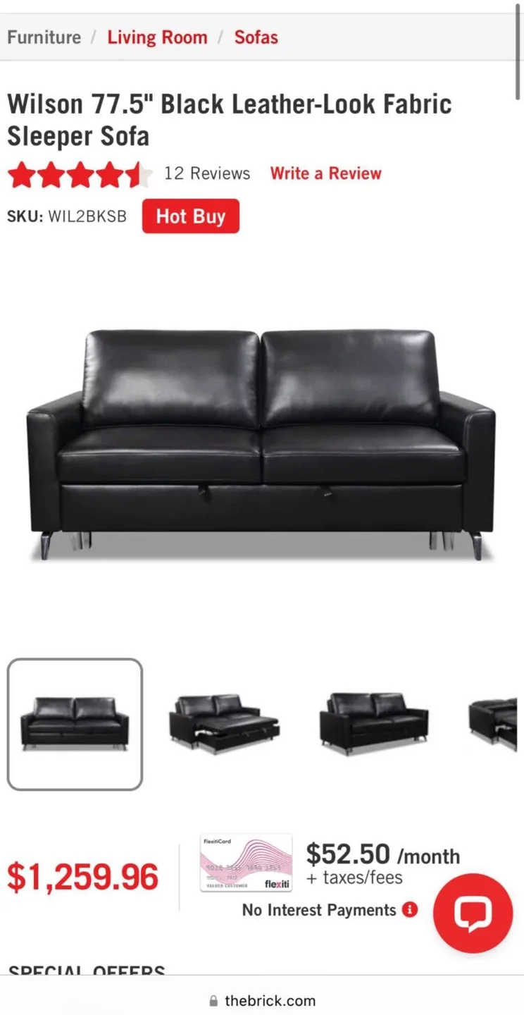 Wilson 77.5" Black Leather-Look Sleeper Sofa image indicator(4)