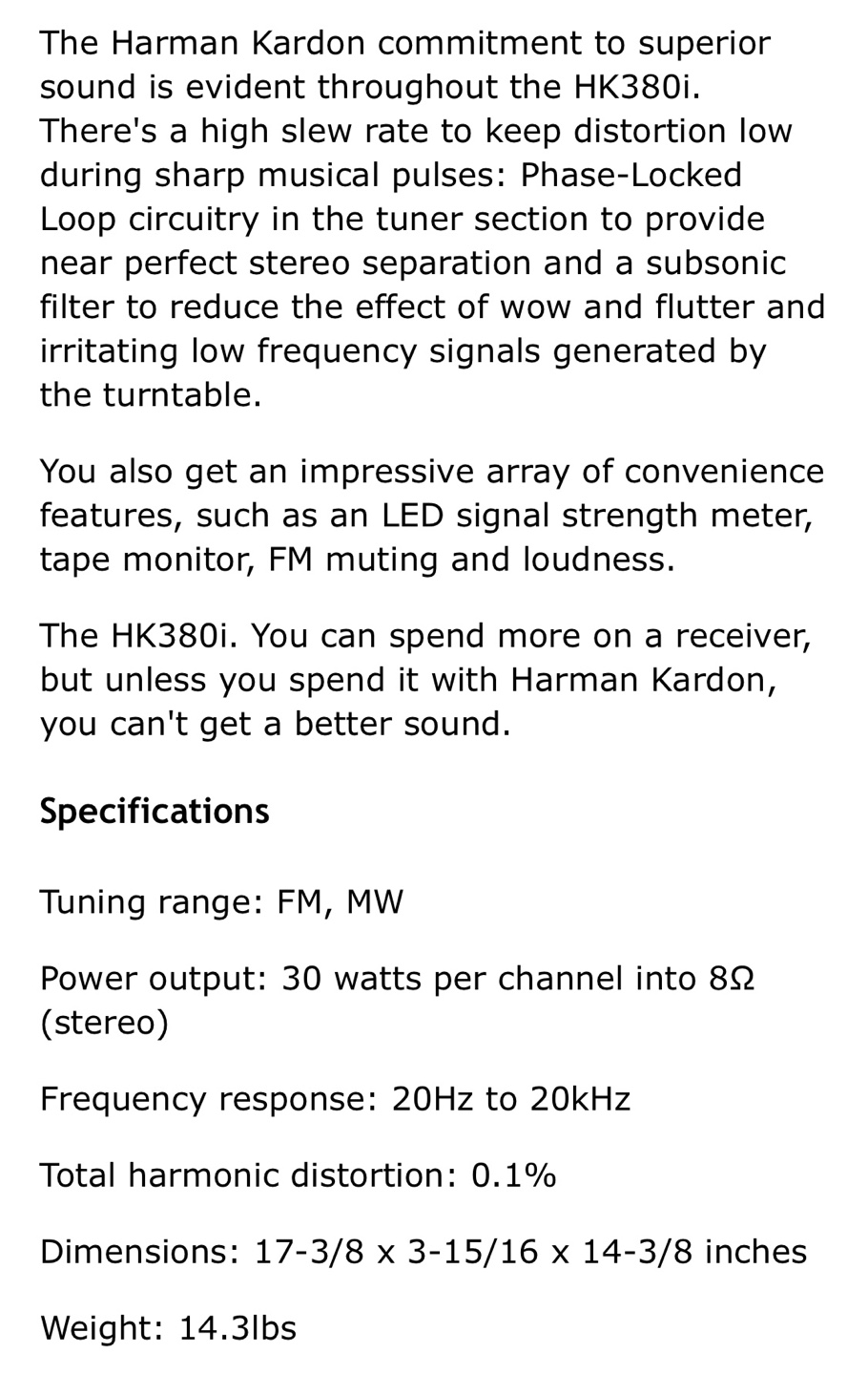 Harman/Kardon hk 380i Ultrawideband Linear Phase Stereo Receiver - photo 3