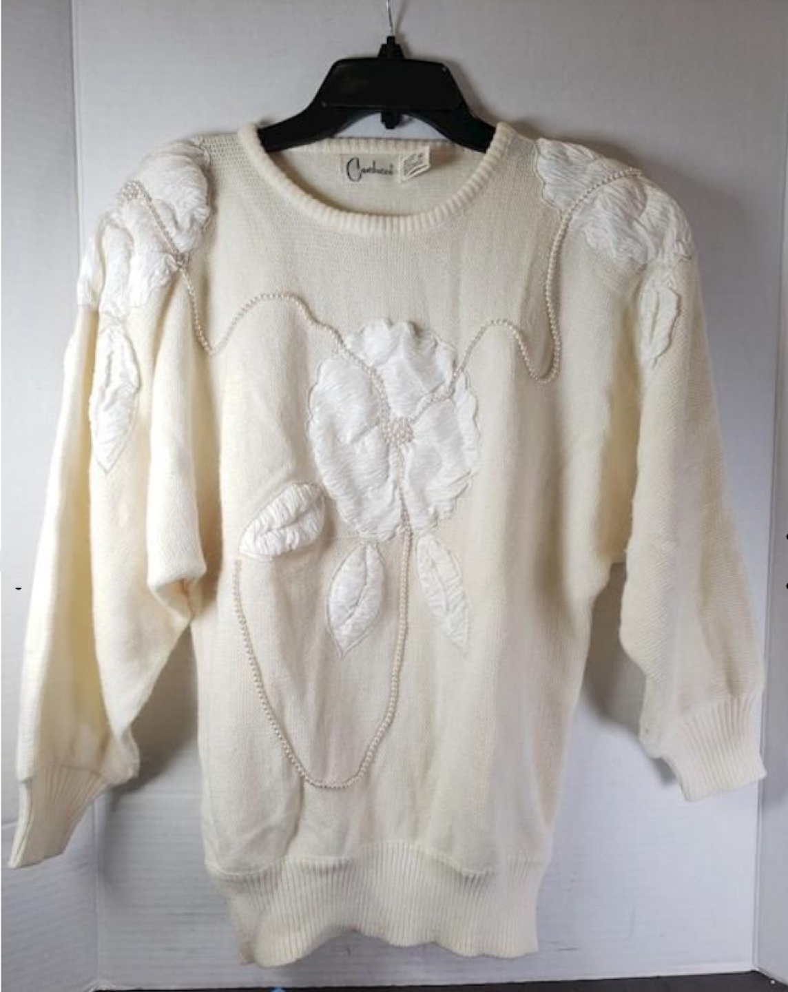 Vintage Canducci Cream Sweater w/Pearl & Floral Embellishments