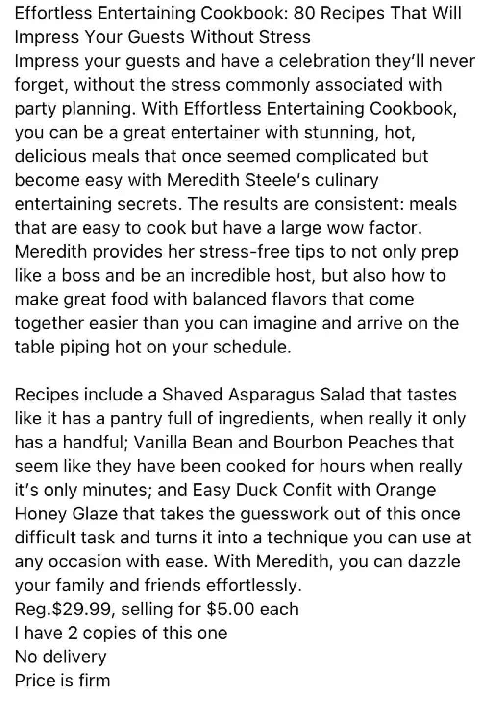 Effortless Entertaining Cookbook by Meredith Steele image indicator(2)