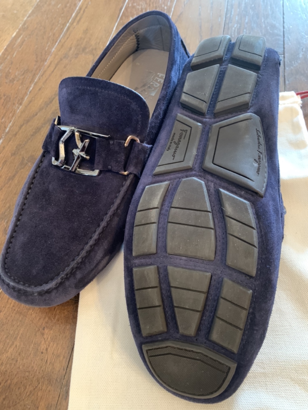 Salvatore Ferragamo Men's Navy Suede Loafers - photo 2