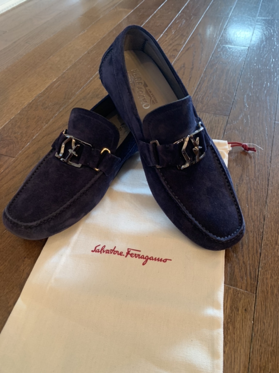Salvatore Ferragamo Men's Navy Suede Loafers