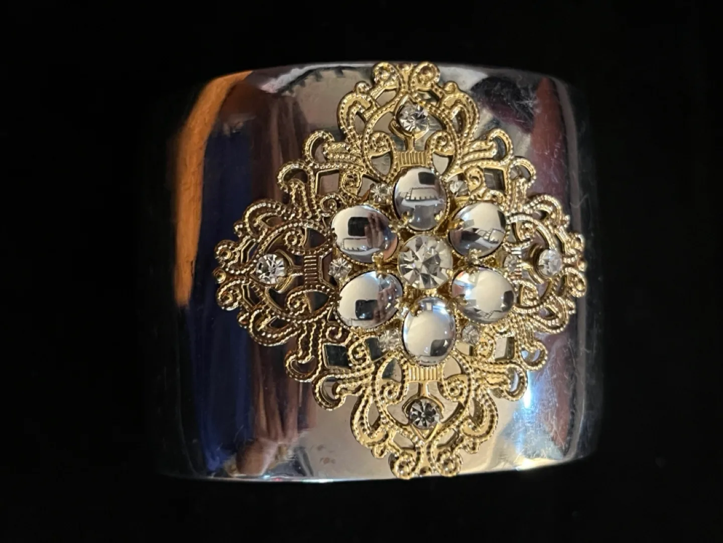 🏈Elegant Gold and Silver Cuff Bracelet with Rhinestones image indicator(5)