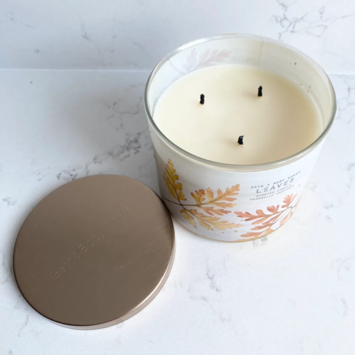 (Gently used) Bath & Body Works Leaves Scented Candle - 3-Wick image indicator(2)