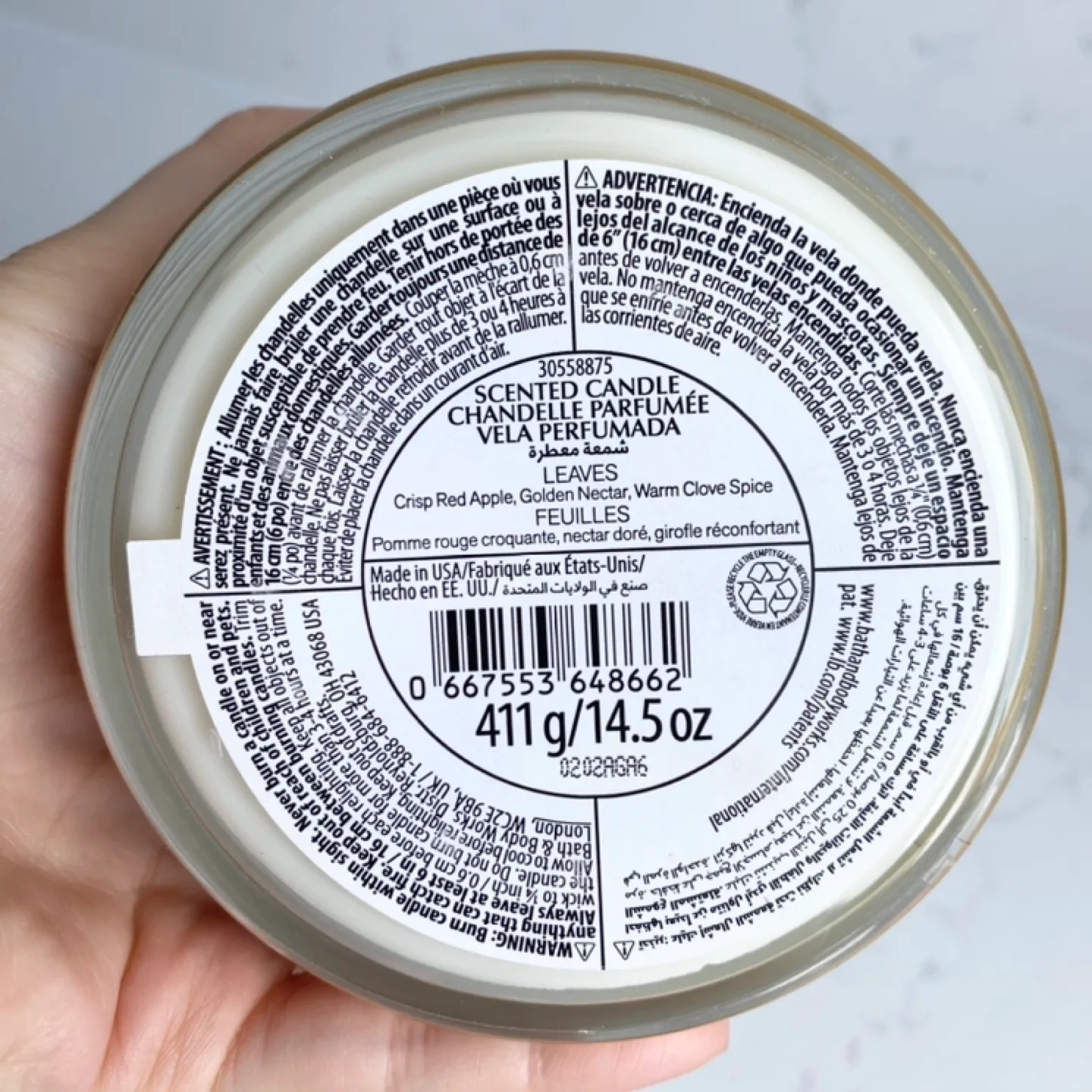 (Gently used) Bath & Body Works Leaves Scented Candle - 3-Wick image indicator(4)