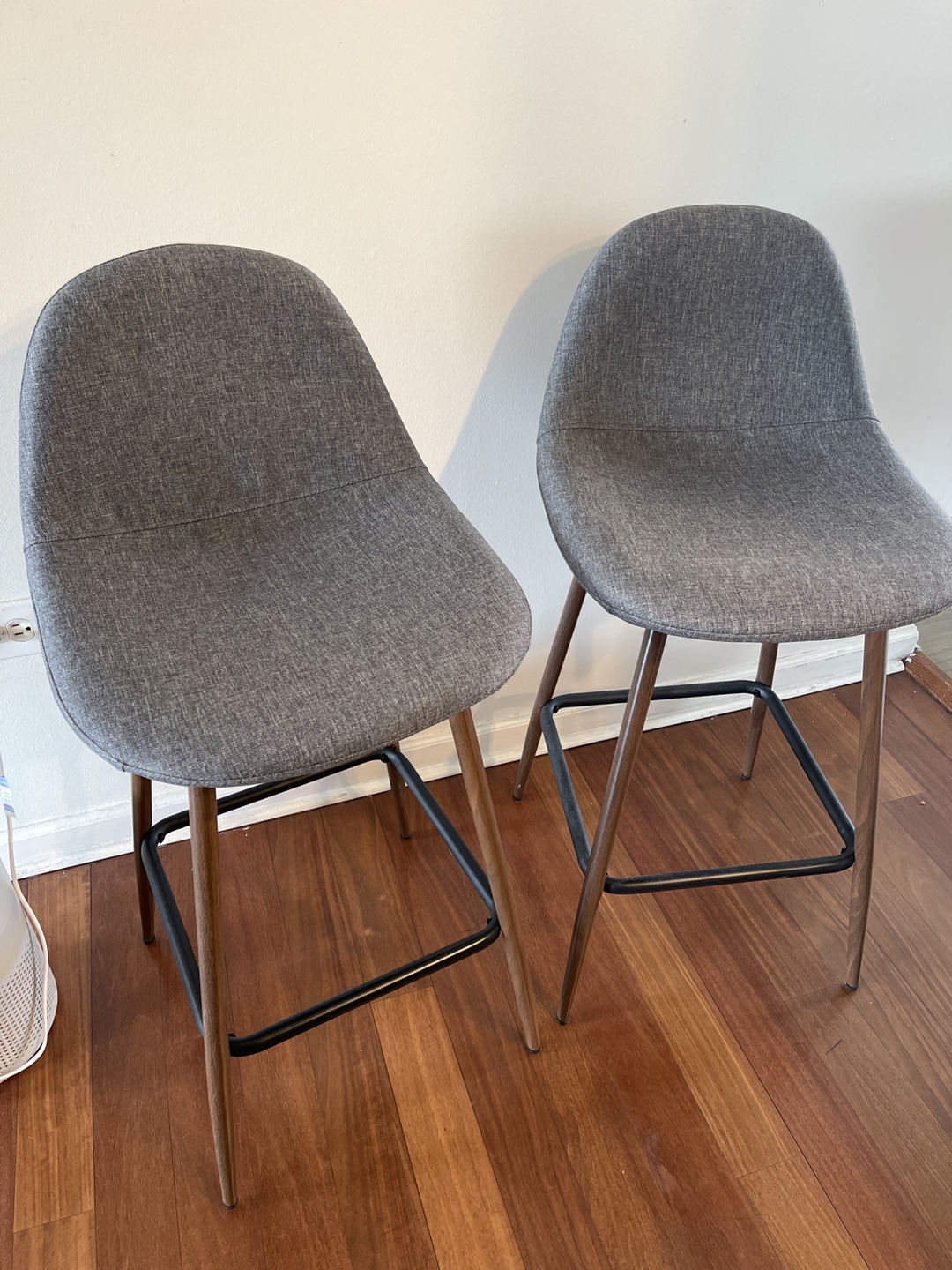 Pair of Gray Fabric Counter Stools with Walnut Legs - photo 2