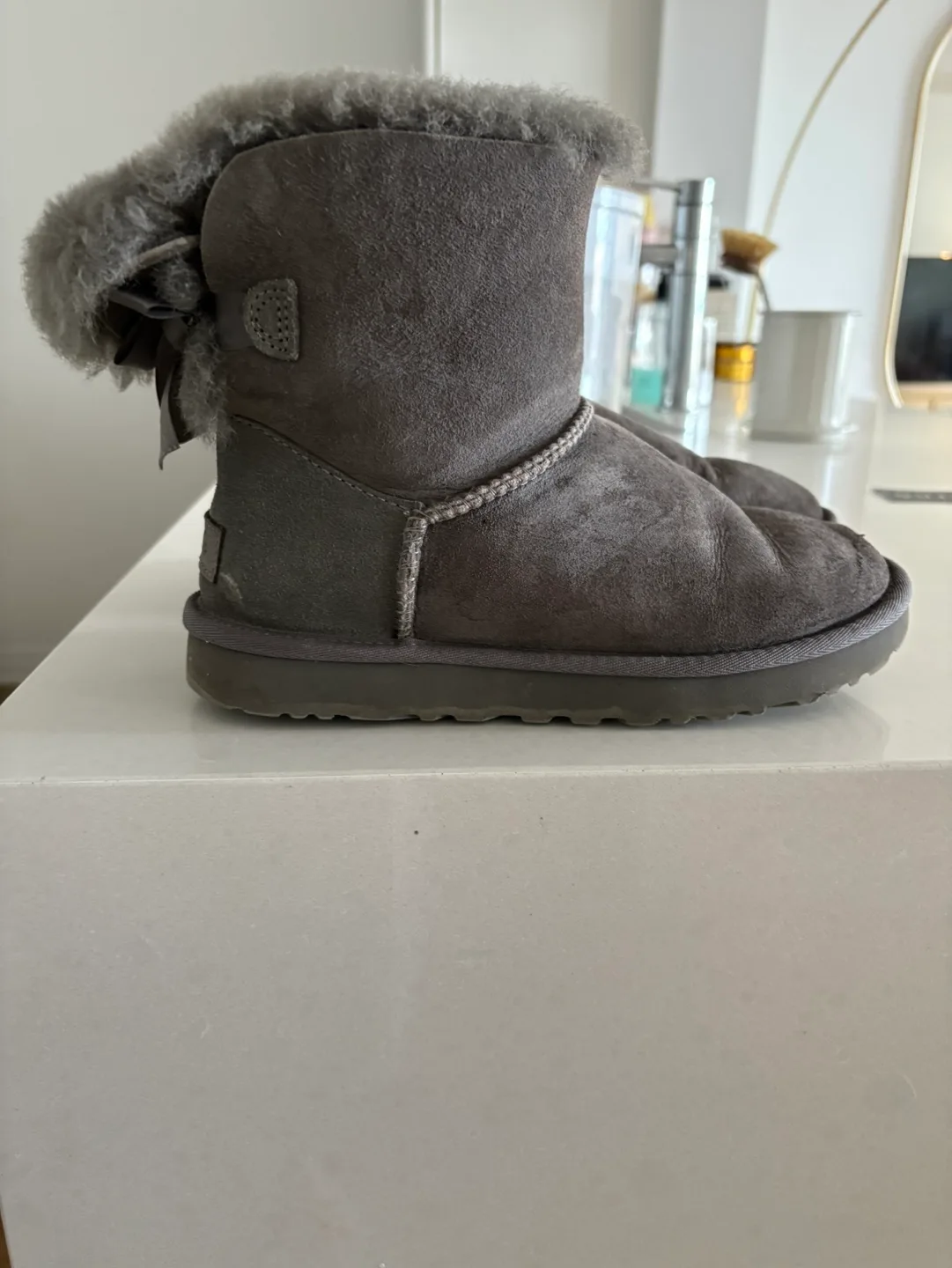 UGG Bailey Bow II Grey Suede Boots - Size 6 image indicator(2)