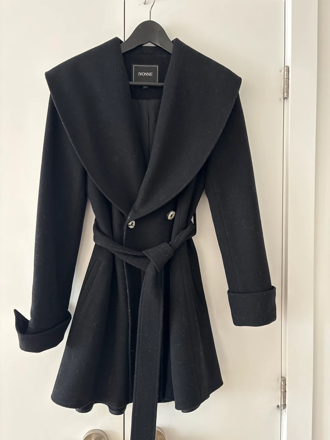Black wool belted coat thumbnail