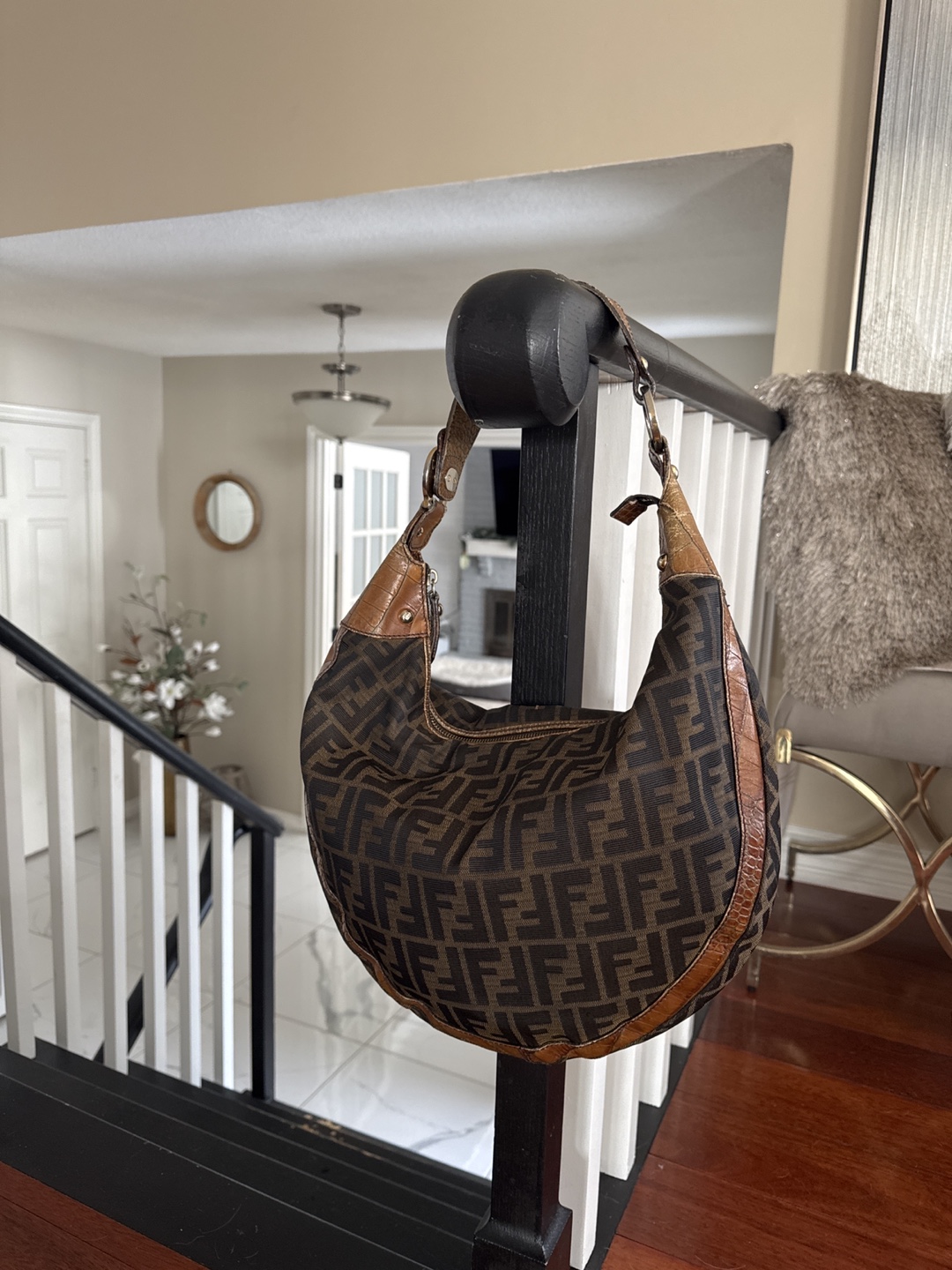 Fendi Zucca Brown Leather & Canvas Shoulder Bag