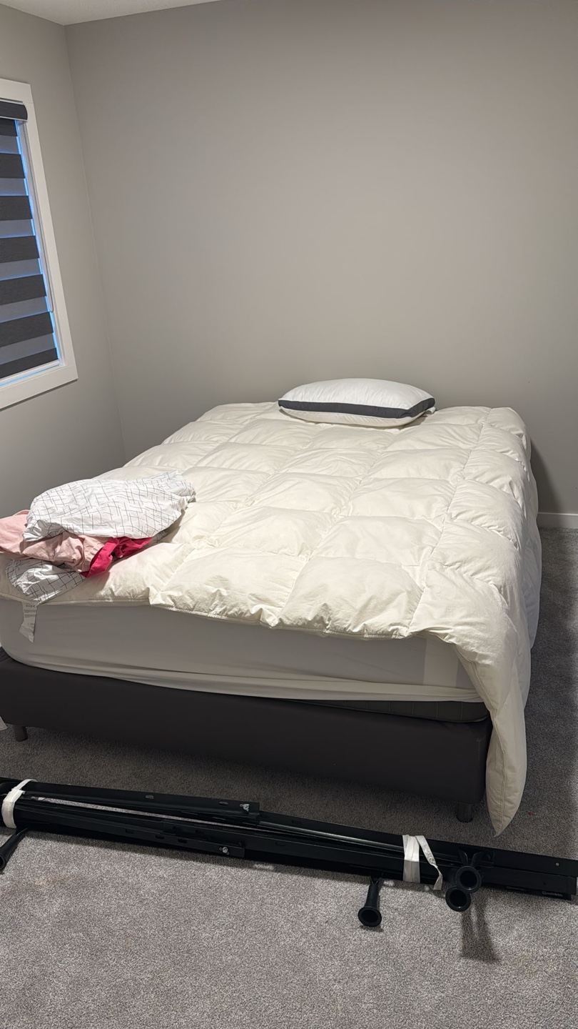 Queen Size Bed Frame and Mattress Topper