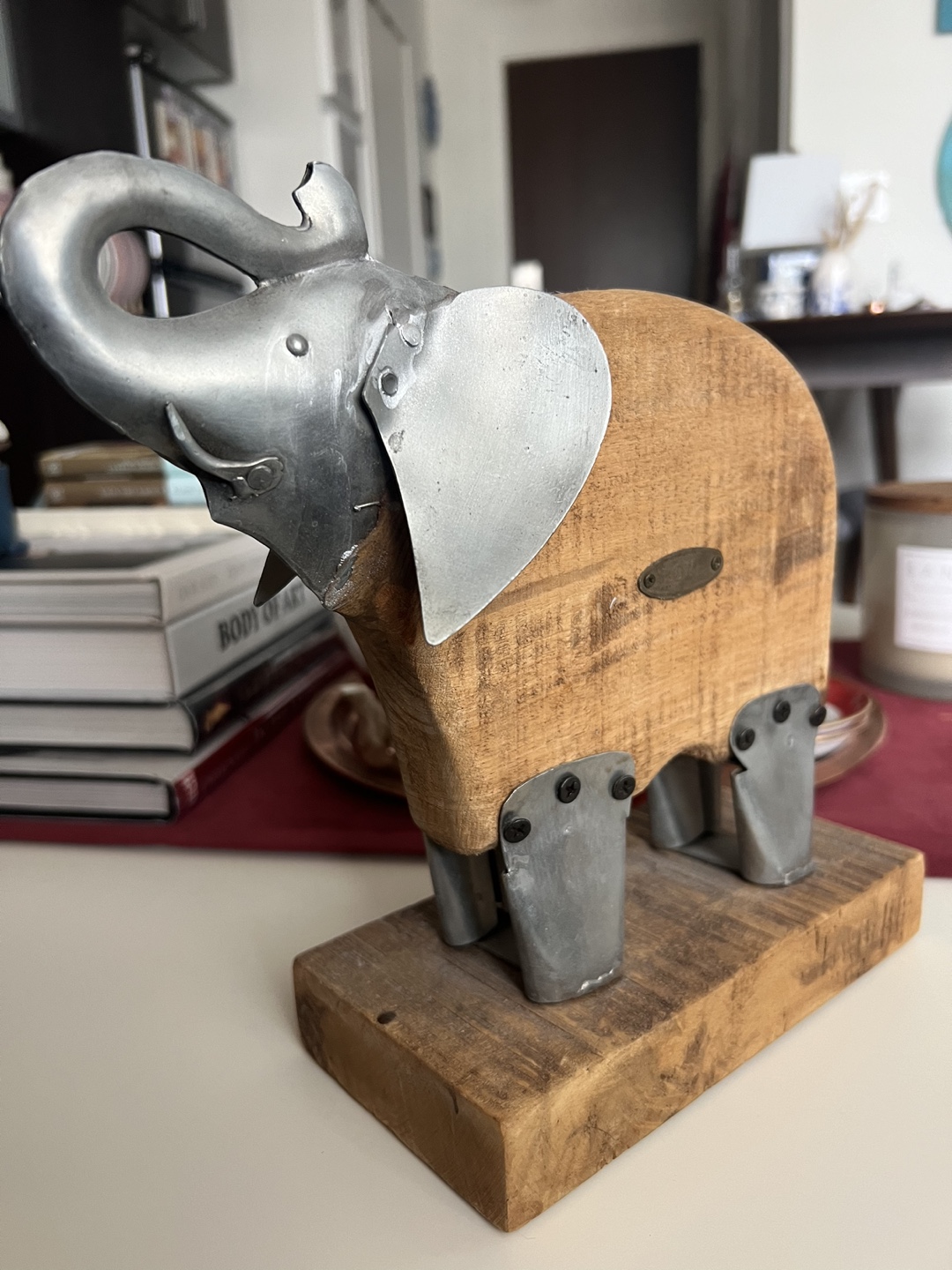 Rustic Metal and Wood Elephant Decor - photo 2