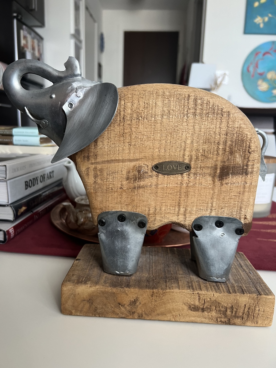 Rustic Metal and Wood Elephant Decor