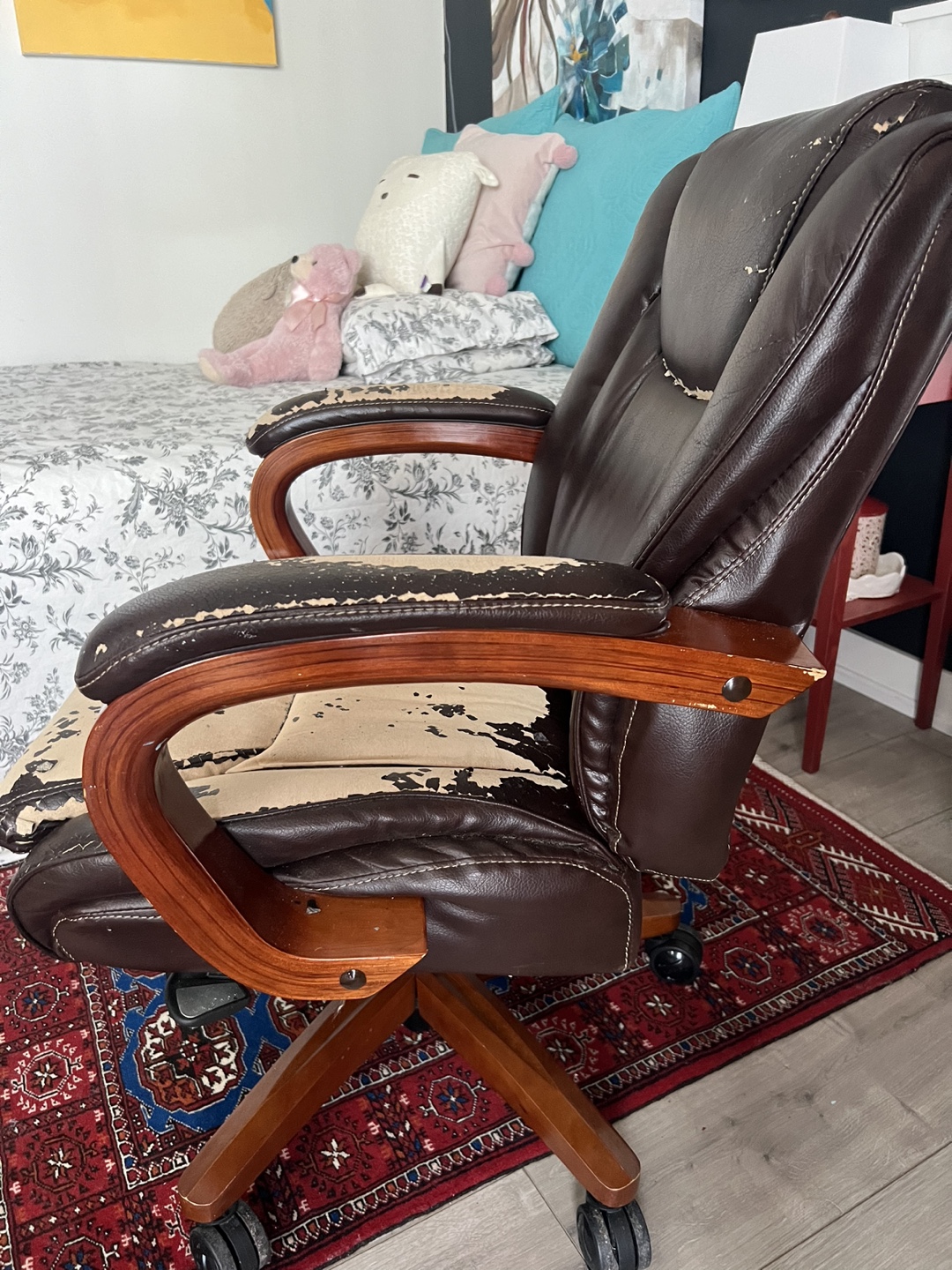 Damaged Brown Leather Office Chair