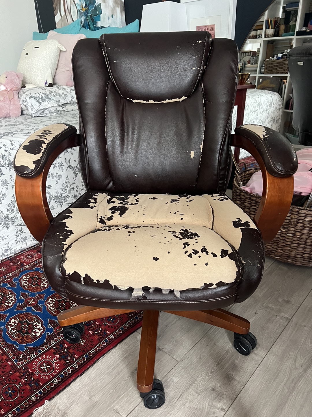 Damaged Brown Leather Office Chair - photo 2