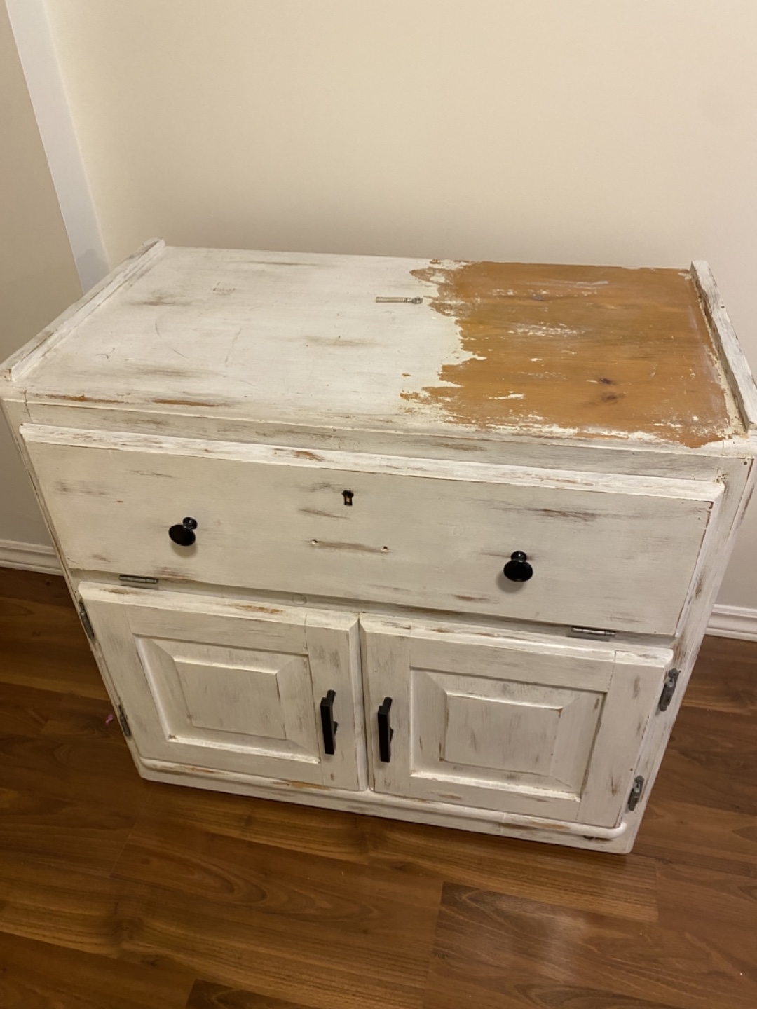 White Distressed Wooden Cabinet