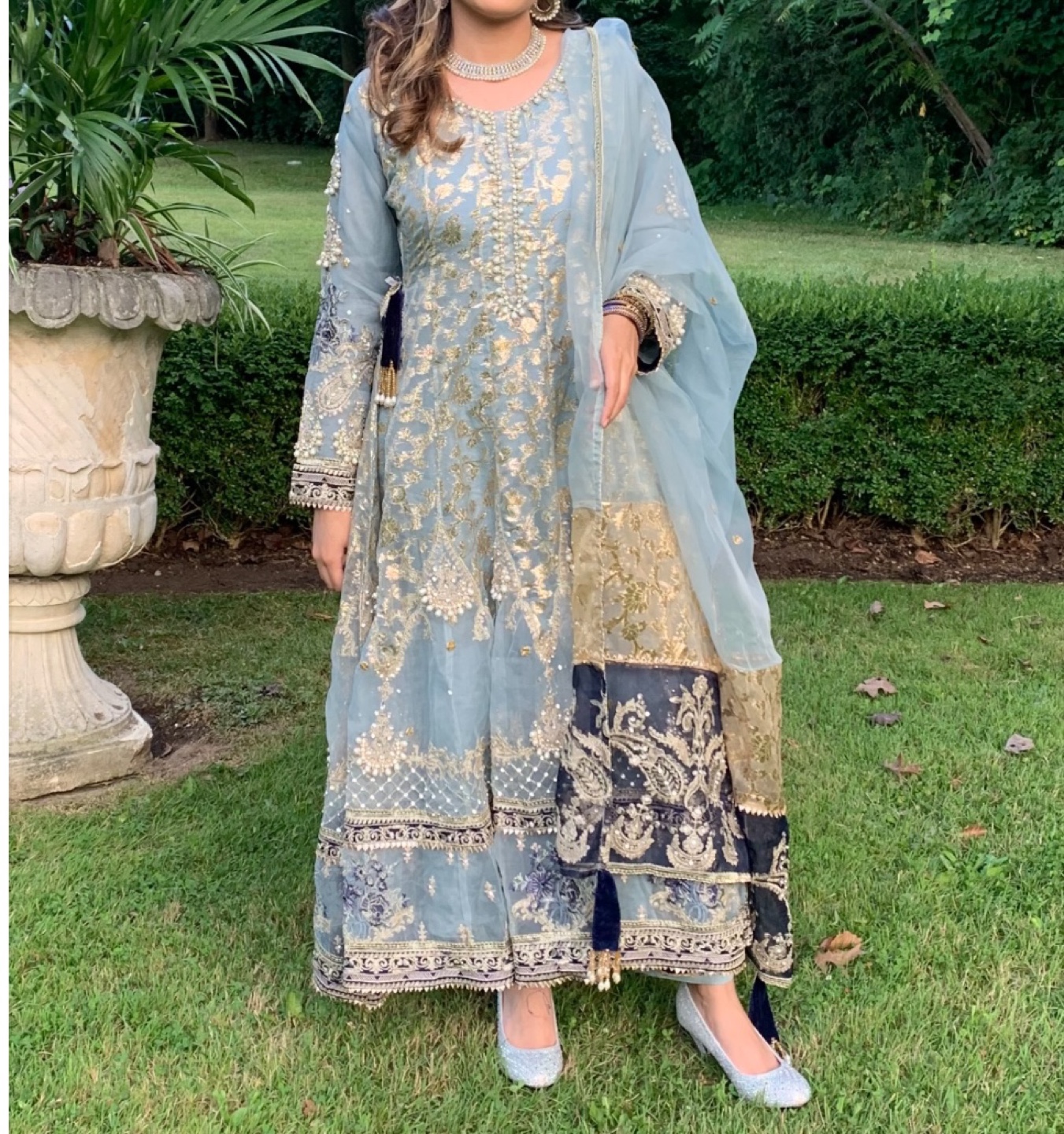 Gorgeous Light Blue Pakistani Farouk  trouser-with Dupatta
