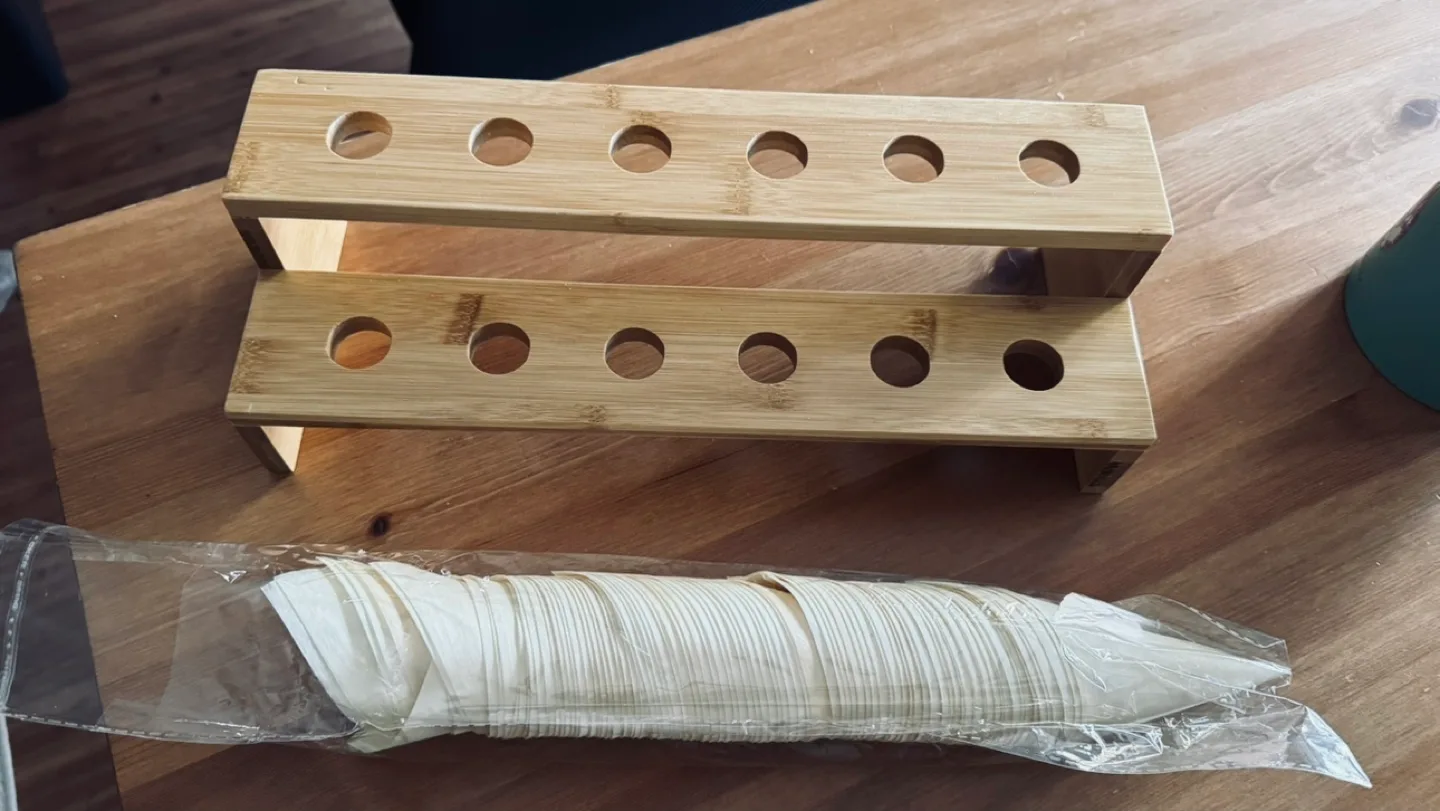 2 PACK NEW Bamboo Popcorn Cone Holder Stand with 50 Cones image indicator(4)