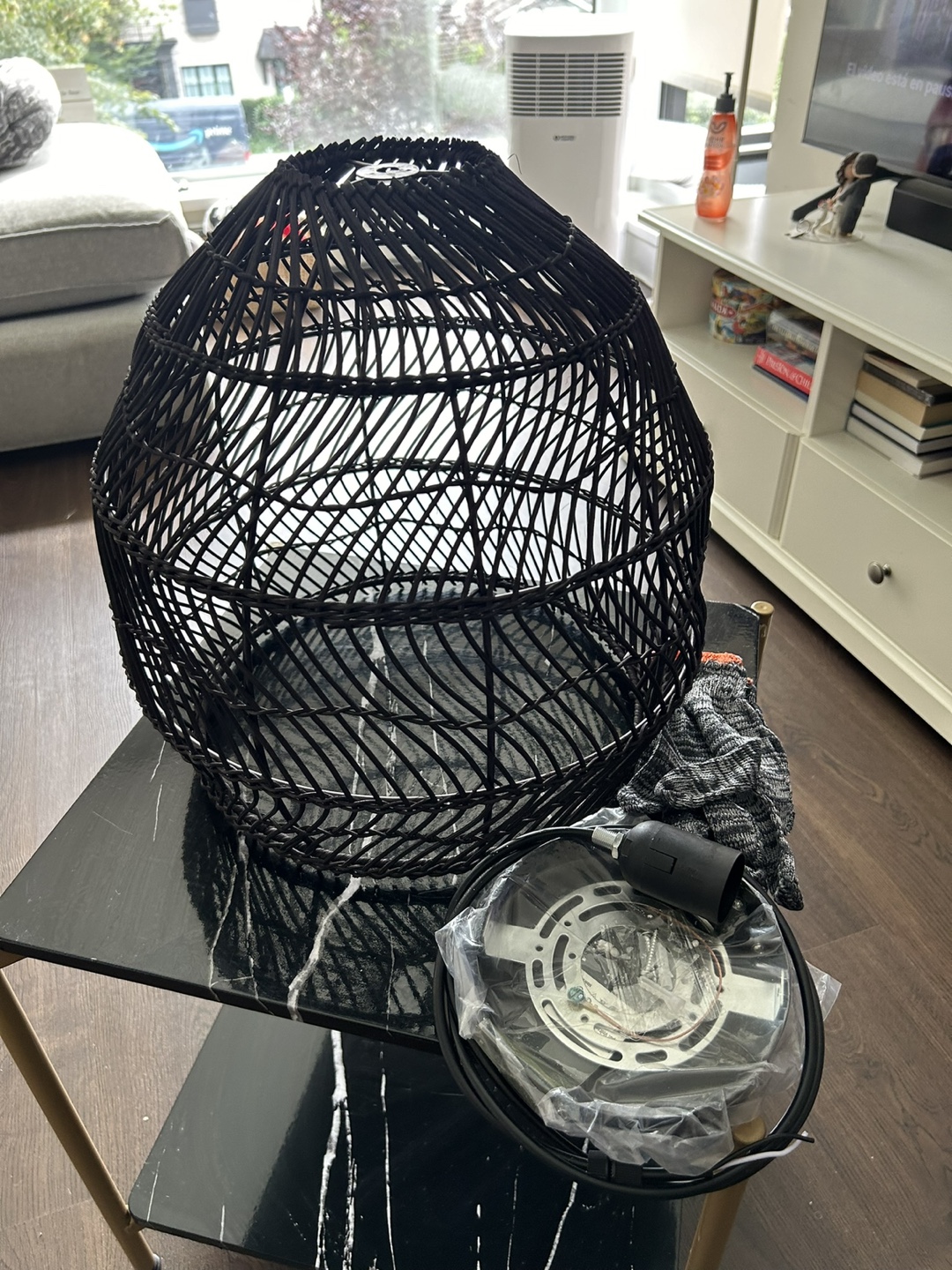 Large Black Rattan Pendant Light Shade - photo 2
