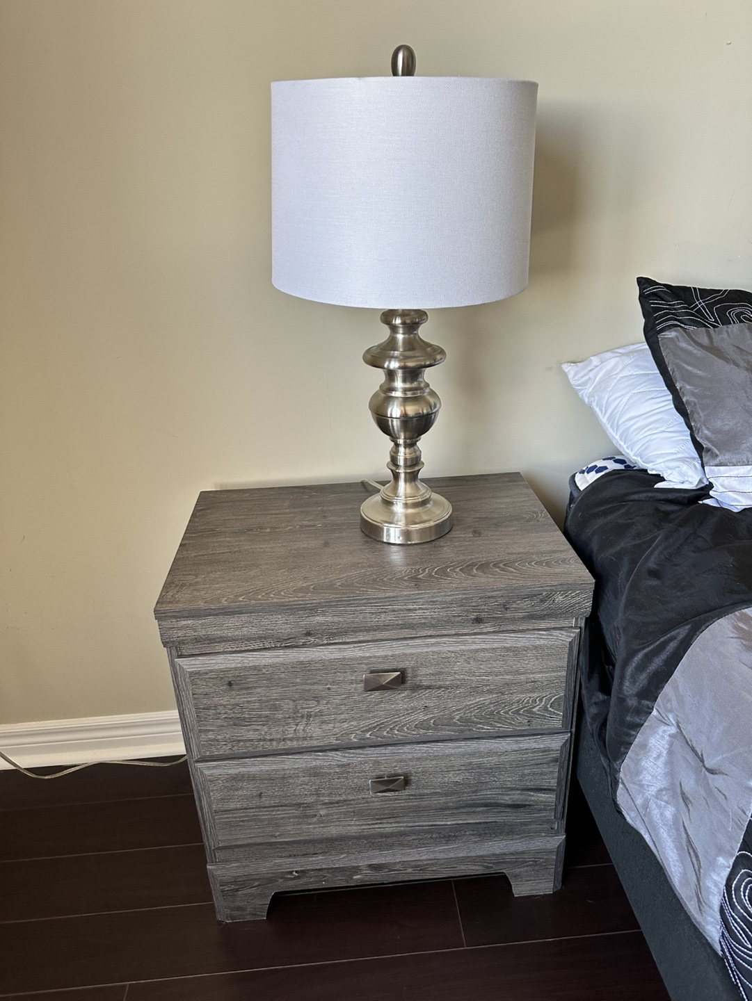 Two-Drawer Nightstand set of 2- Dark Grey Wood - photo 2