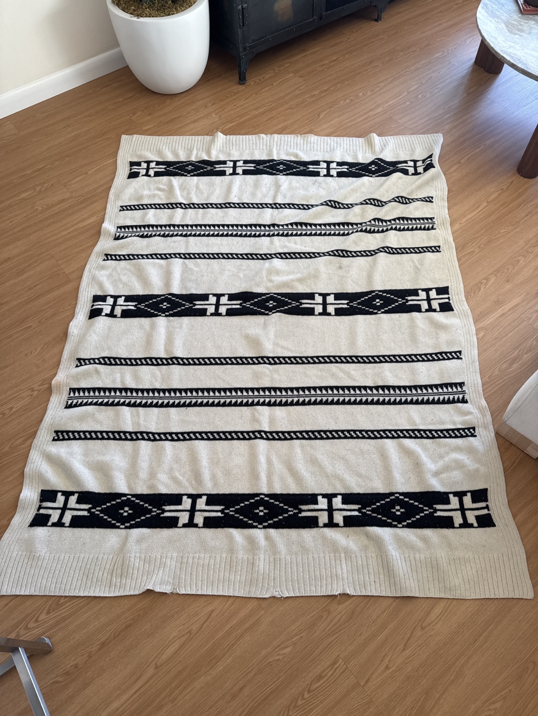 Cream and Black Knit Throw Blanket Ralph Lauren