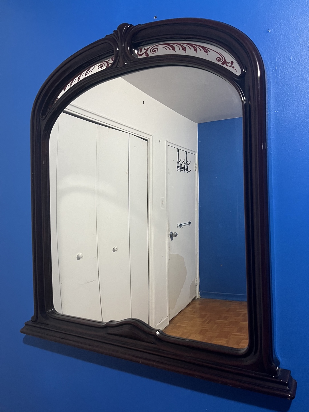 Antique Dark Wood Ornate Mirror