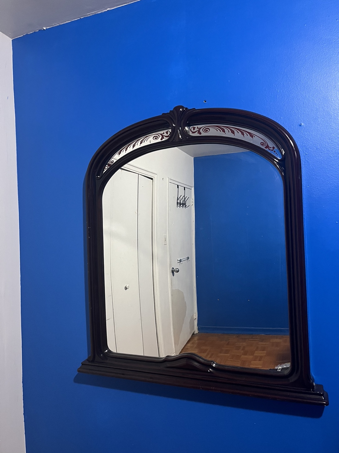 Antique Dark Wood Ornate Mirror - photo 3