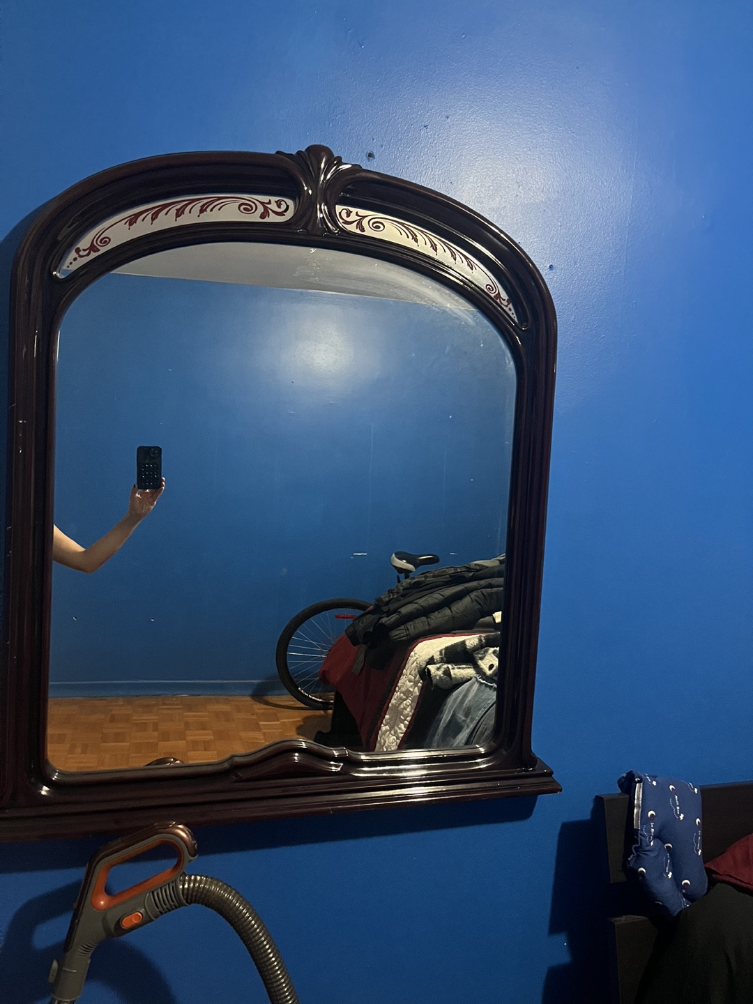 Antique Dark Wood Ornate Mirror - photo 2