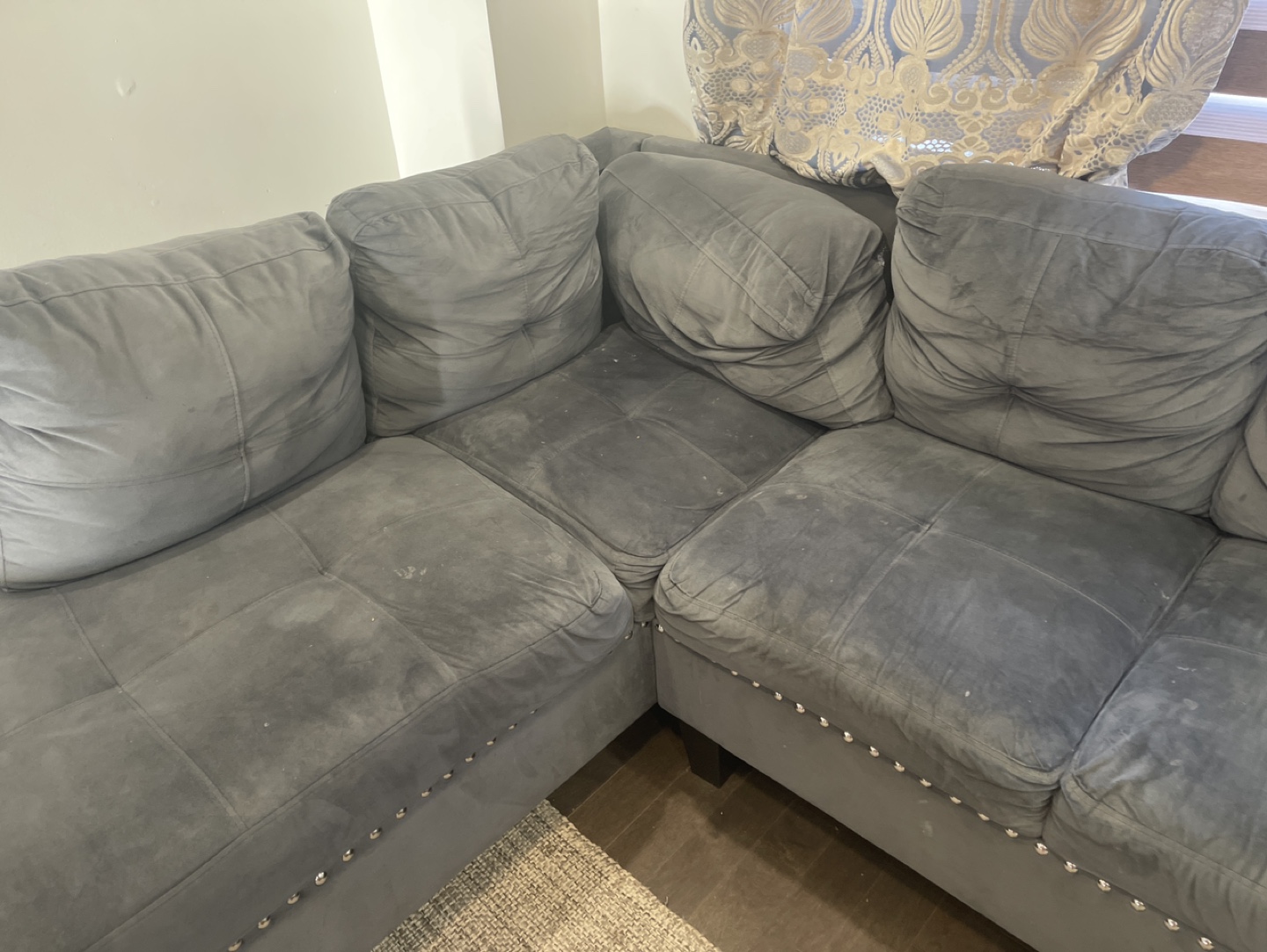 Grey L-Shaped Sectional Sofa with Ottoman - photo 2