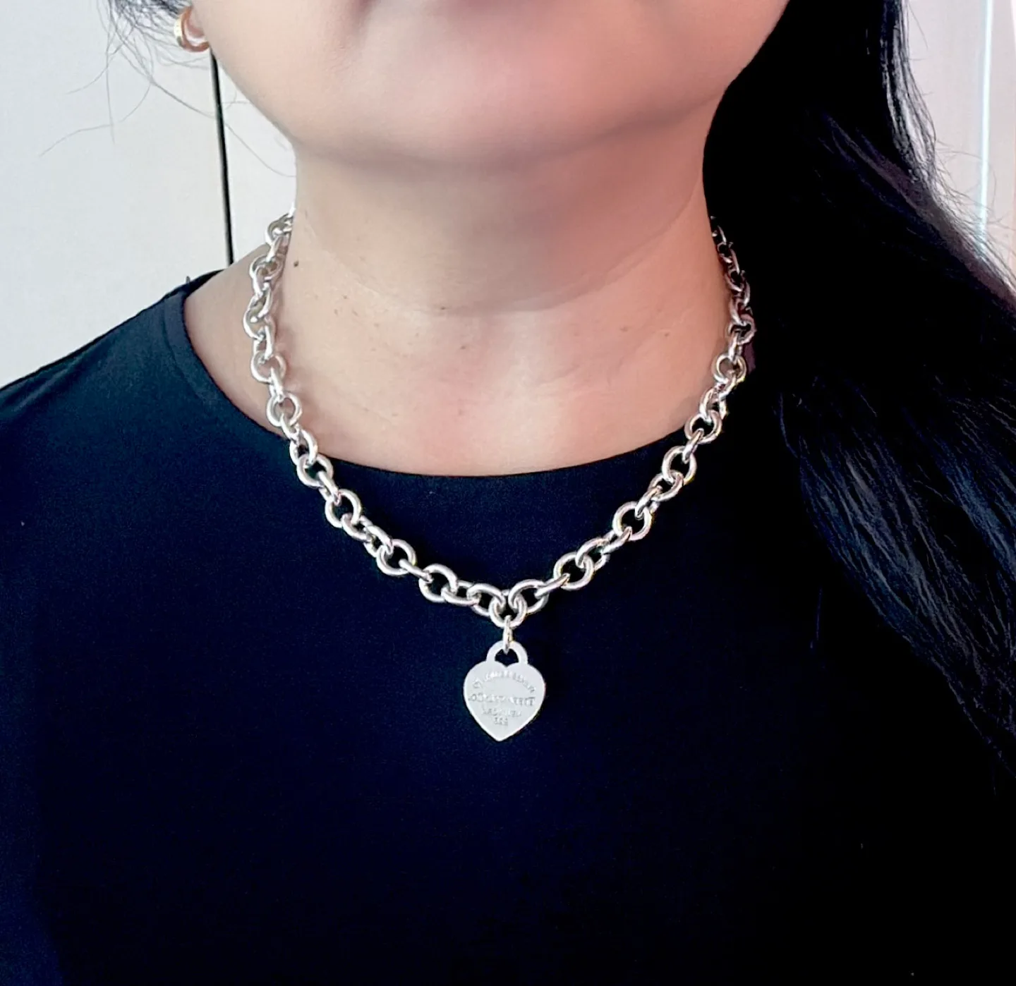 Tiffany & Co. 925 Sterling Silver Heart Tag Necklace image indicator(9)