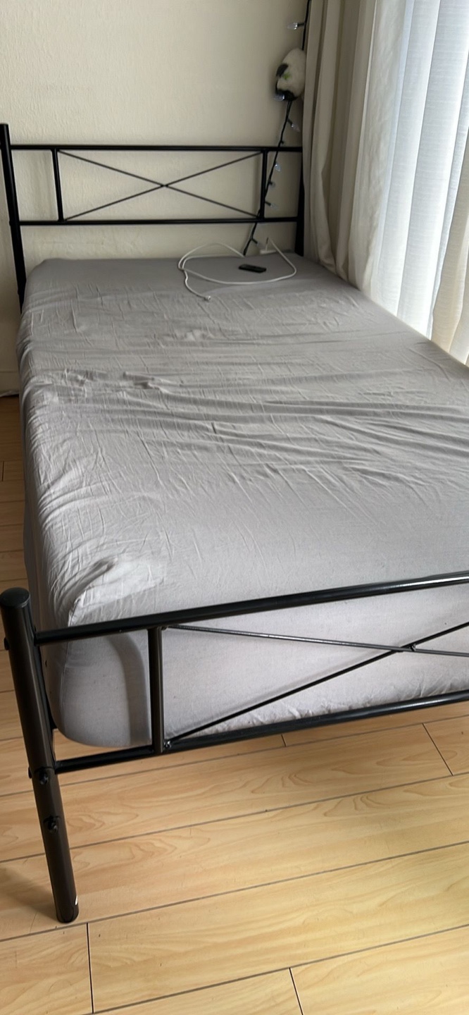 Black Metal Single Bed Frame with zinus single mattress - photo 2