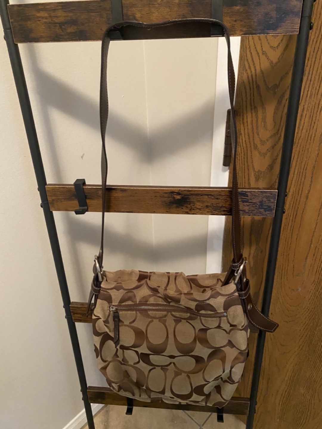Coach Signature C Brown Beige Shoulder Bag
