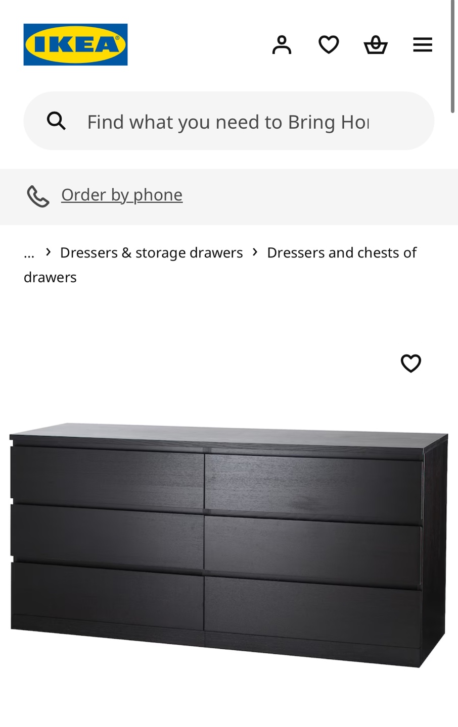 IKEA MALM 6-Drawer Dresser - Black-Brown