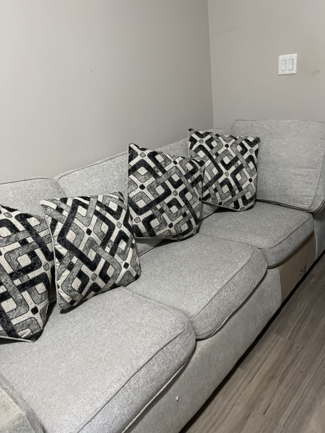 Grey Fabric Sofa with Four Throw Pillows - photo 2