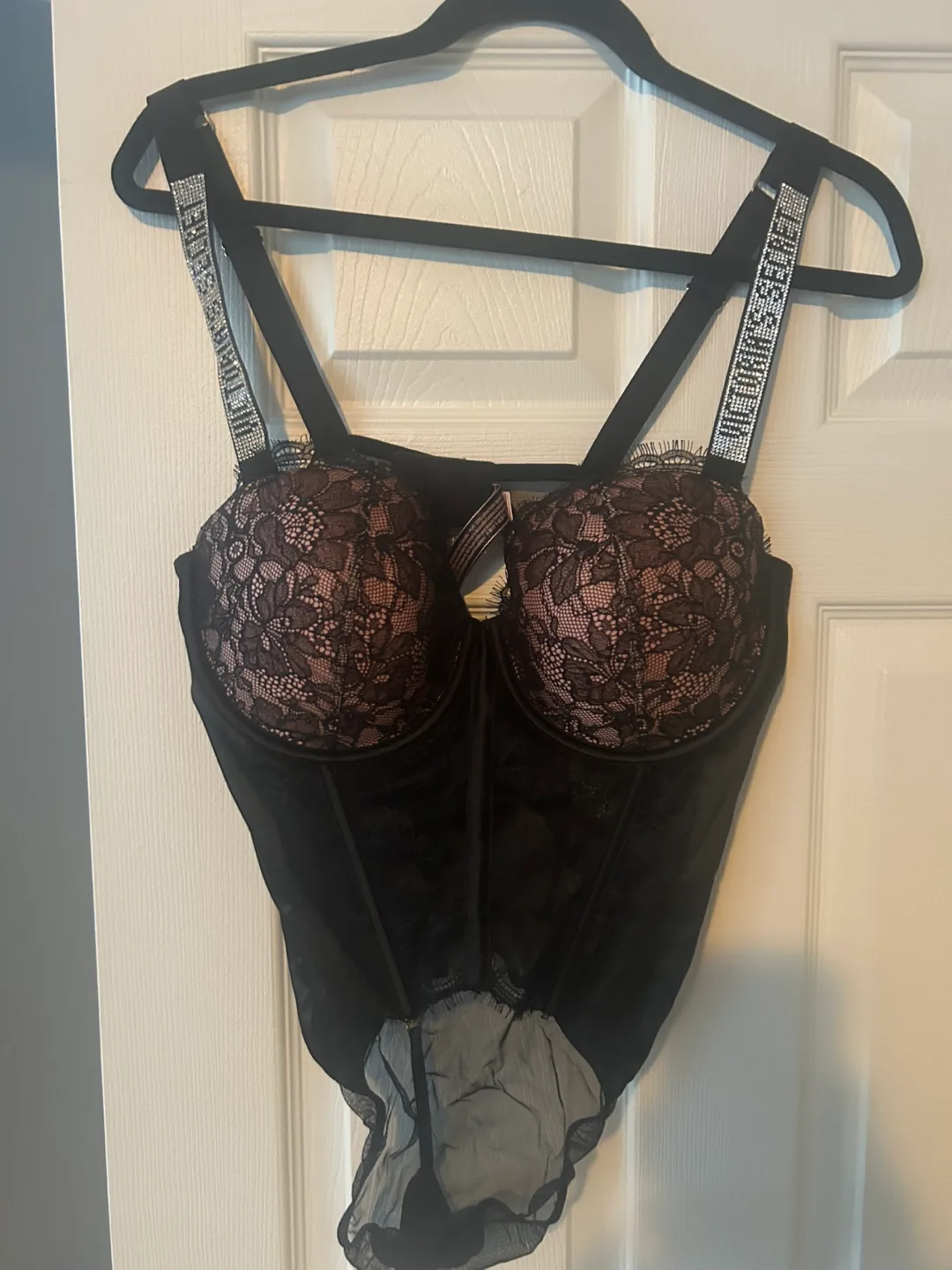 Victoria's Secret Black eyelash corset with Rhinestone  -XL thumbnail