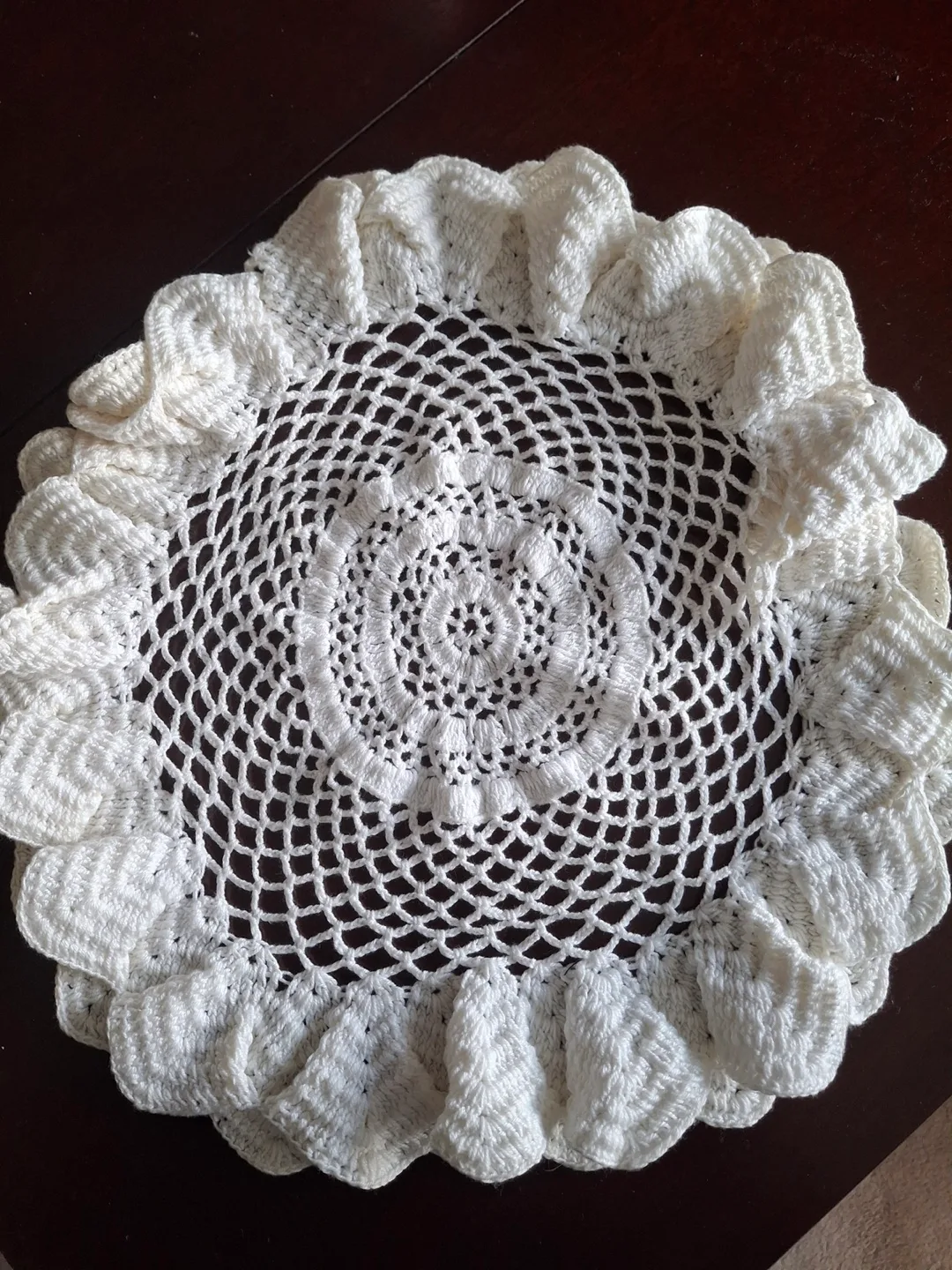 Set of three vintage crocheted doilies/table coverings image indicator(2)