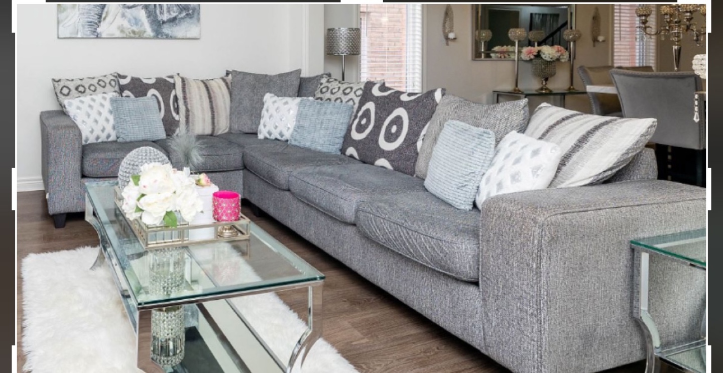 Grey Sectional Sofa with Throw Pillows