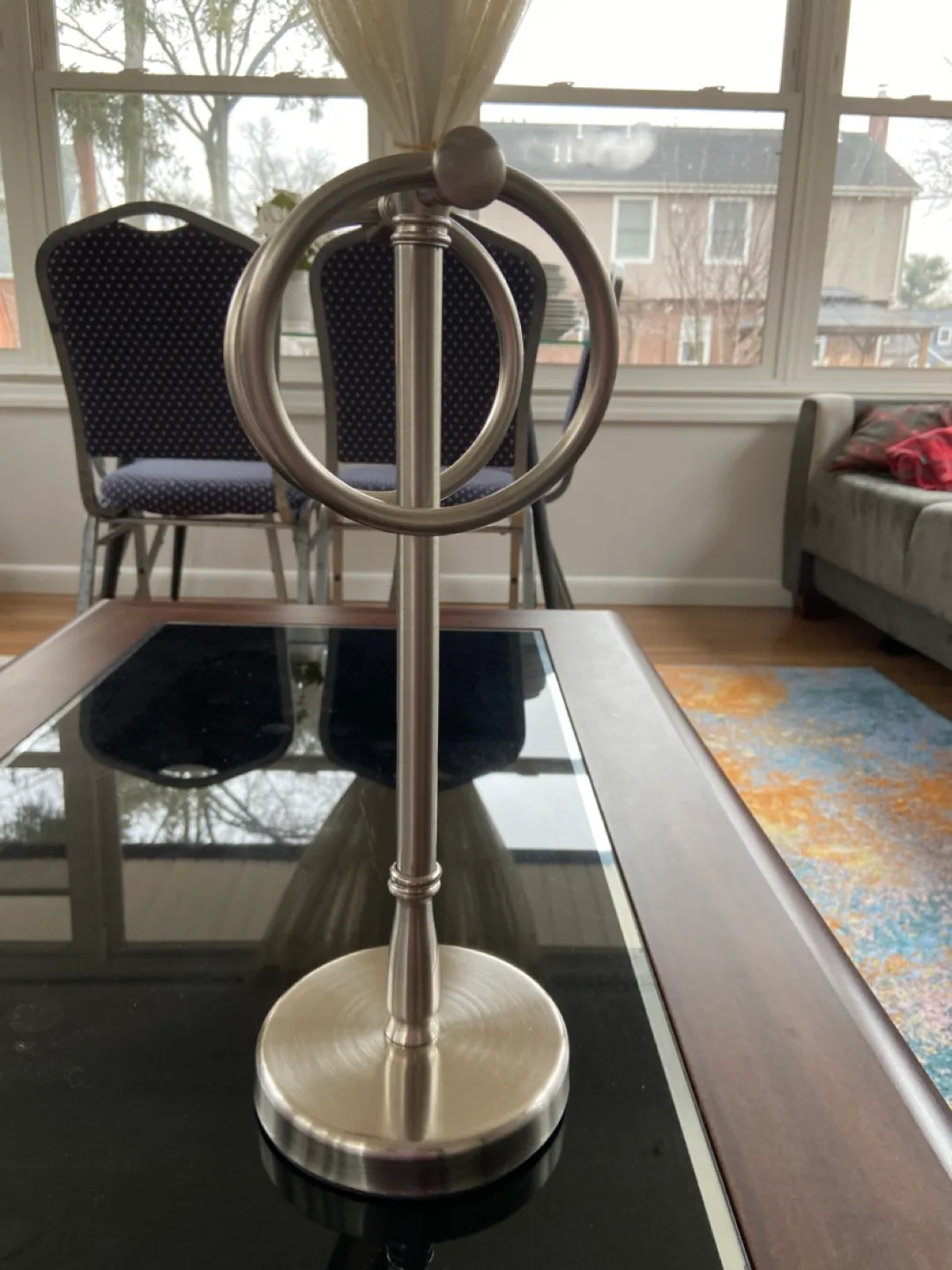 Freestanding Brushed Nickel Towel Ring Holder image indicator(5)