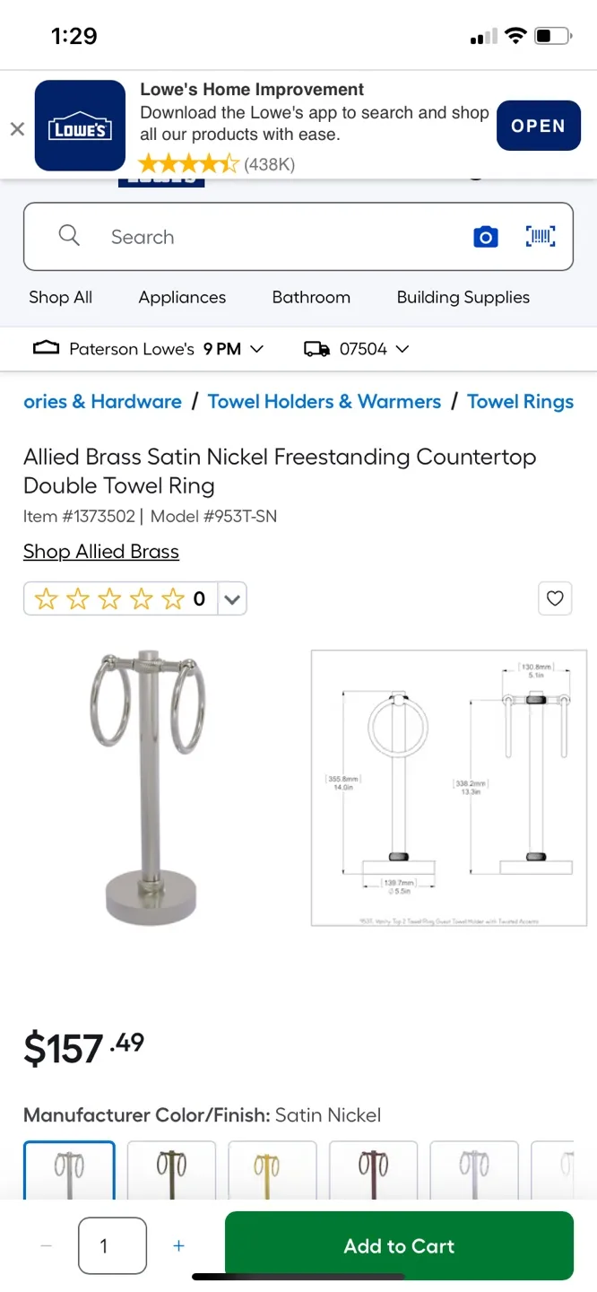 Freestanding Brushed Nickel Towel Ring Holder image indicator(7)