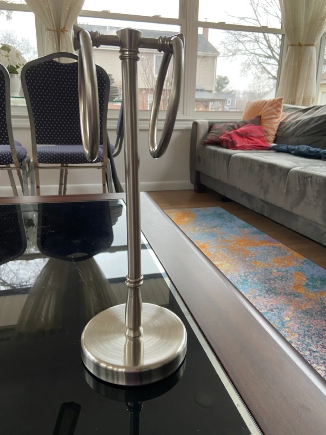 Freestanding Brushed Nickel Towel Ring Holder image indicator(4)