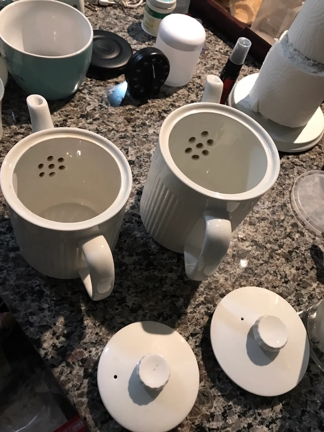 Pair of White Tea Pots with Infusers image indicator(2)