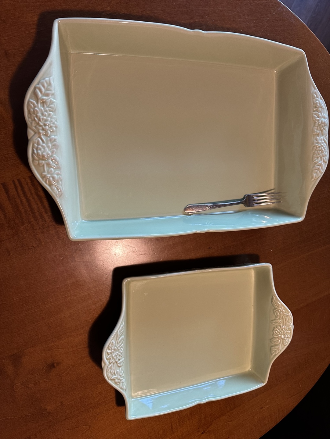 Set of 2 Vintage Pale Green Ceramic Baking Dishes