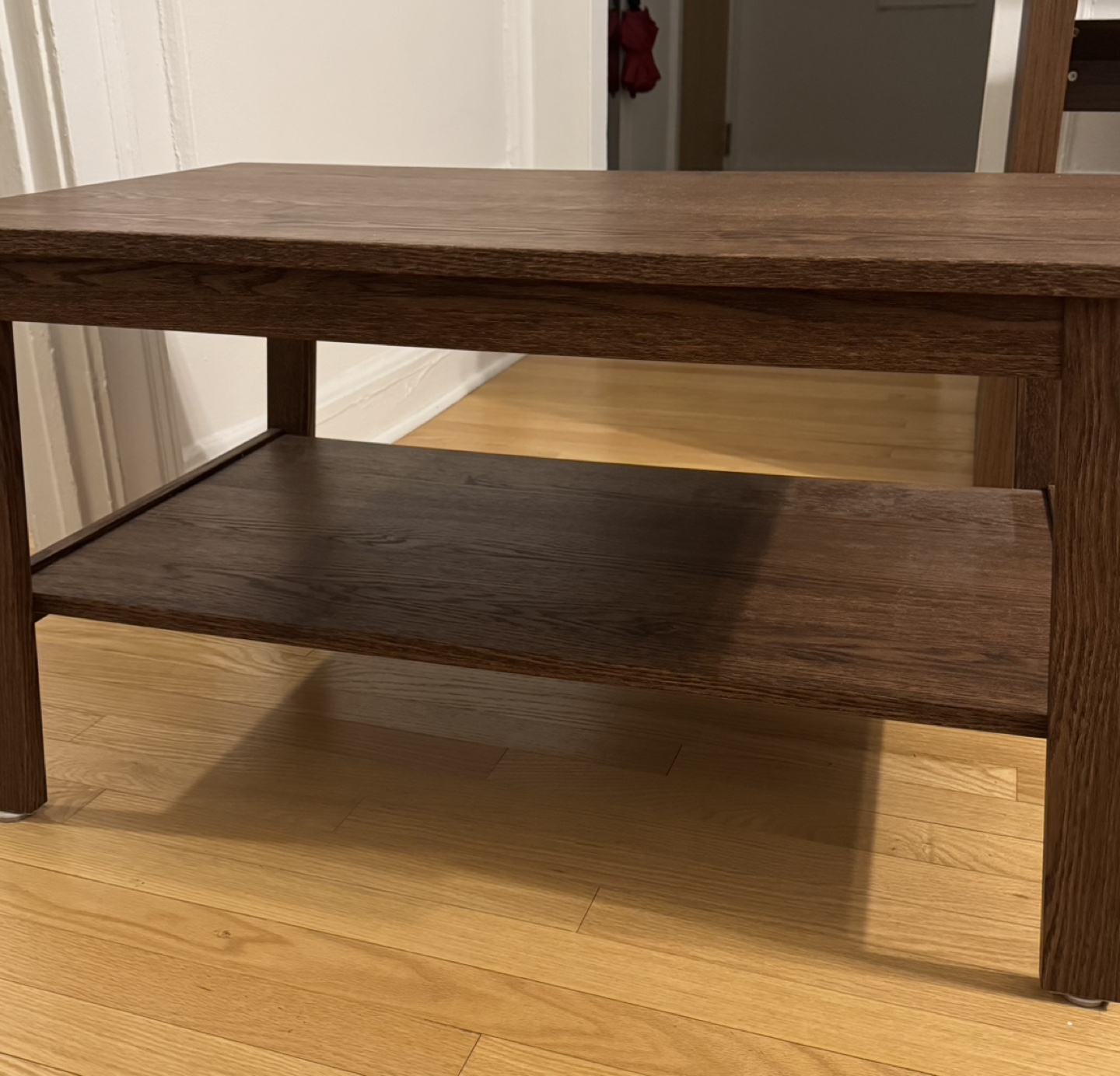 Dark Brown Wood Coffee Table with Shelf