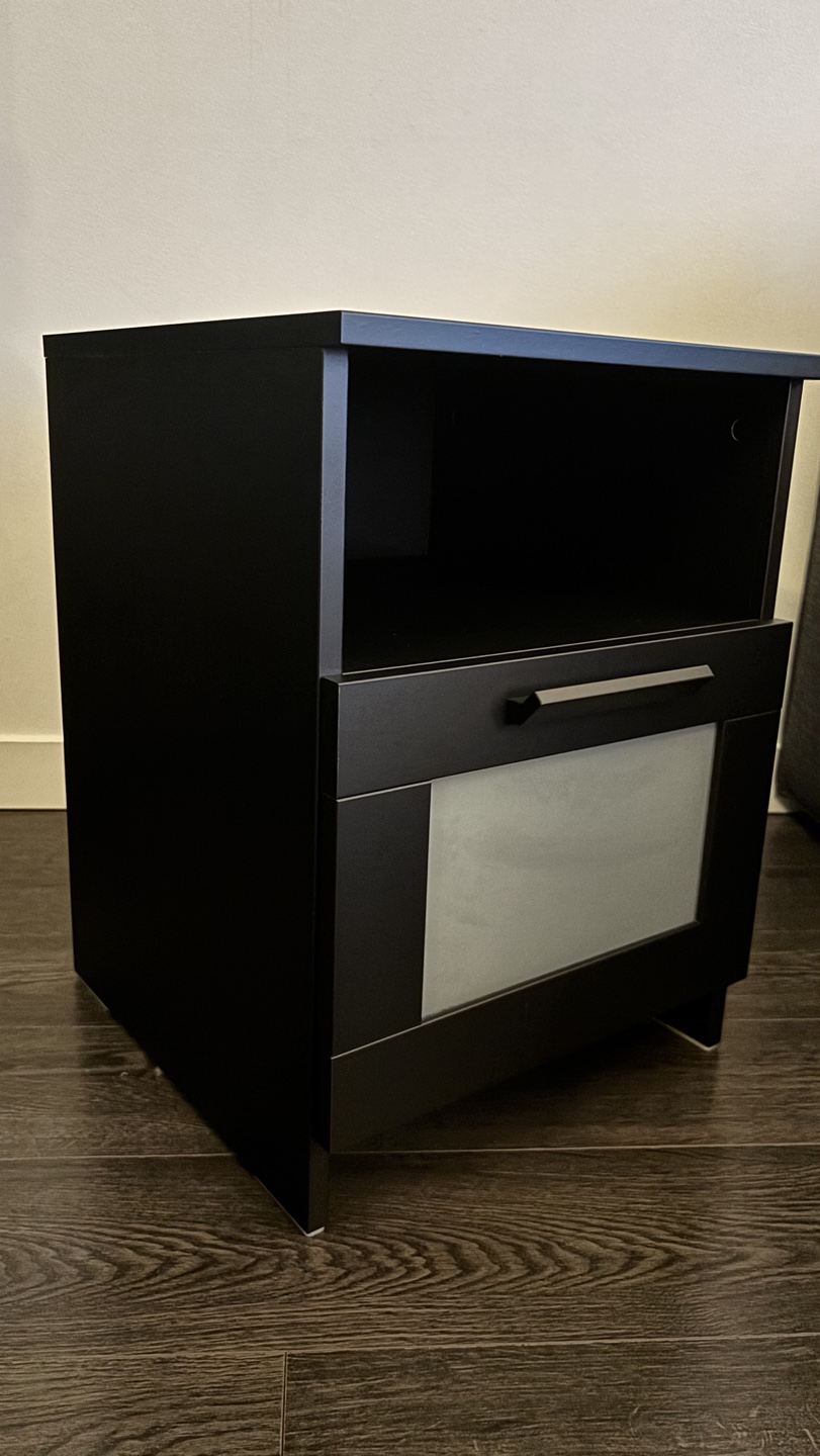 Black Nightstand with Drawer and Shelf