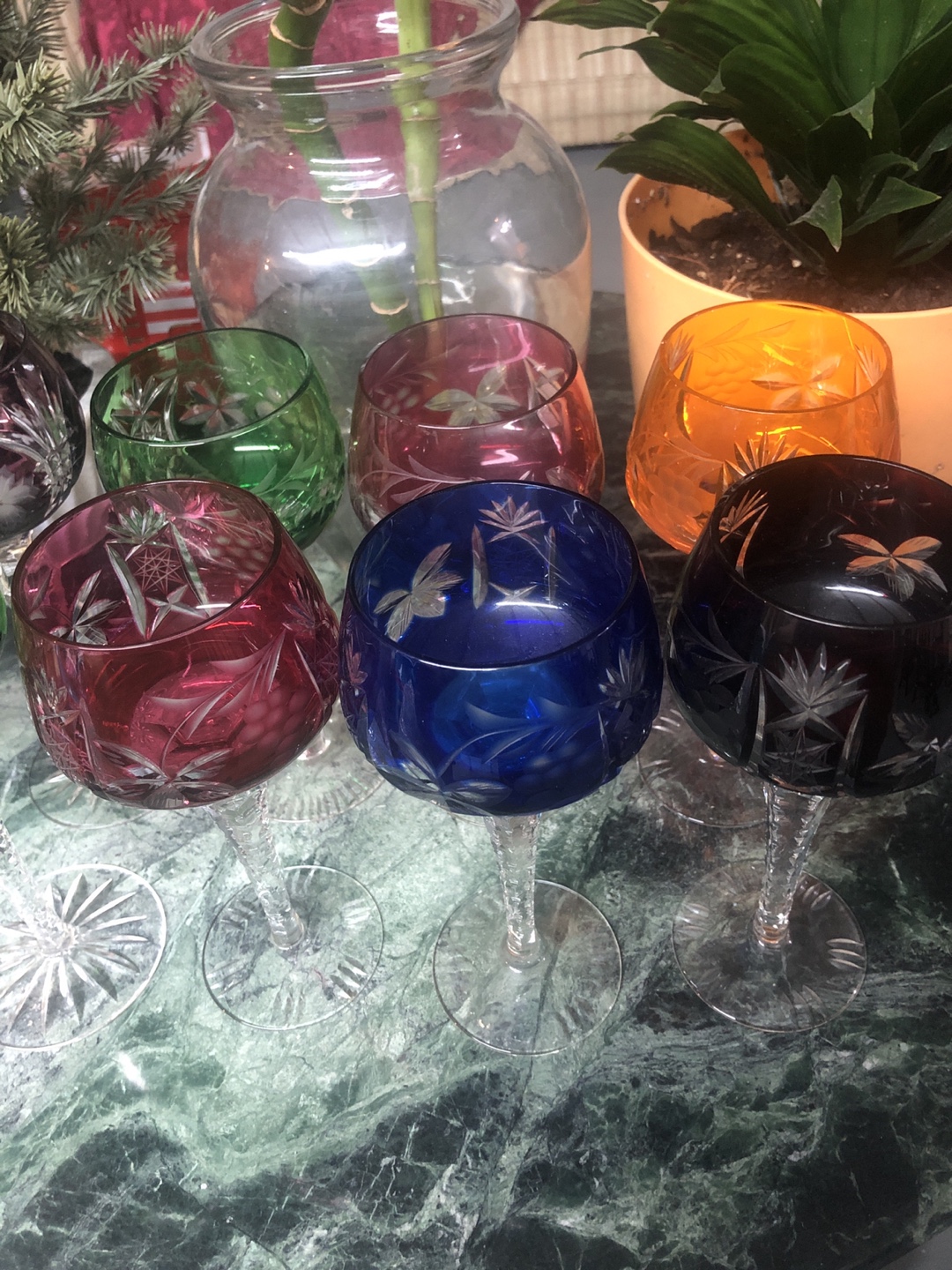 Vintage Hand-Cut Crystal Wine Glasses - Set of 12