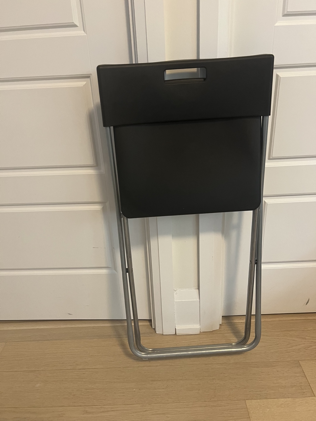 Two Ikea-GUNDE Black Folding Chair with Silver Frame