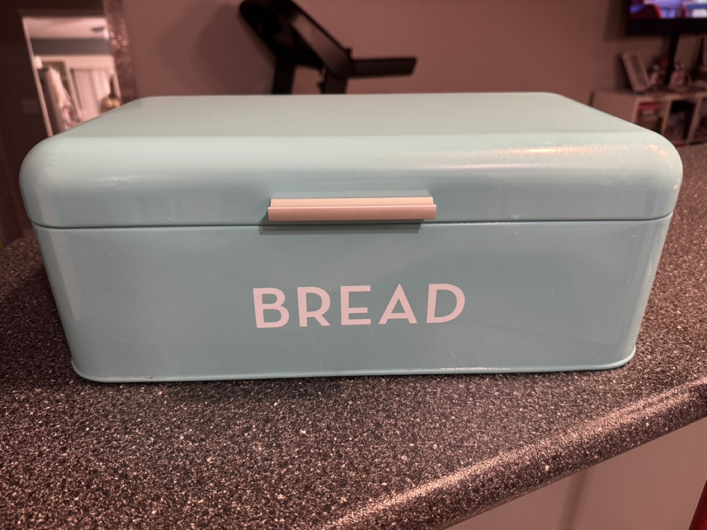 Pastel Teal Metal Bread Bin