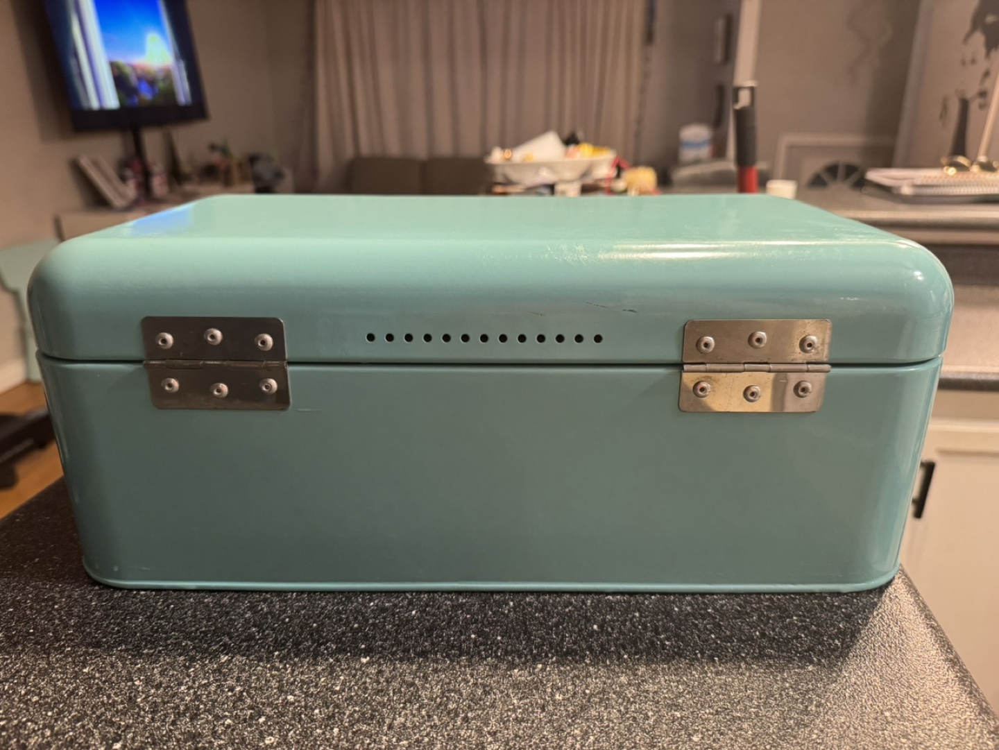 Pastel Teal Metal Bread Bin - photo 4