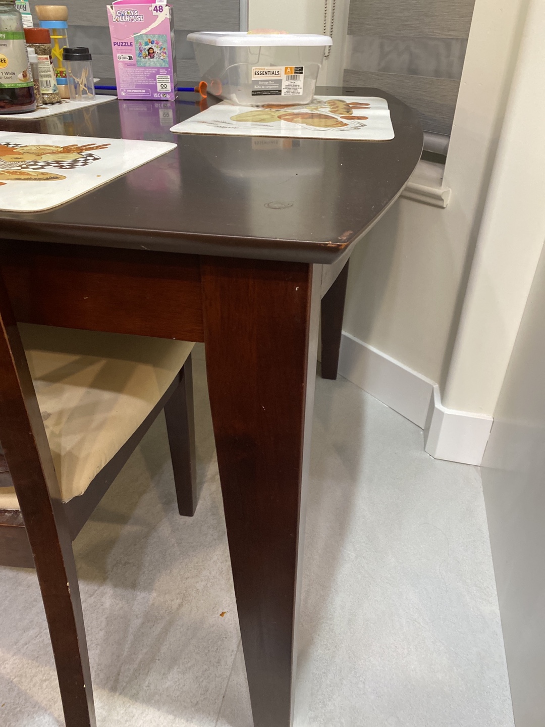 Dark Brown Wooden Dining Table and Chairs Set