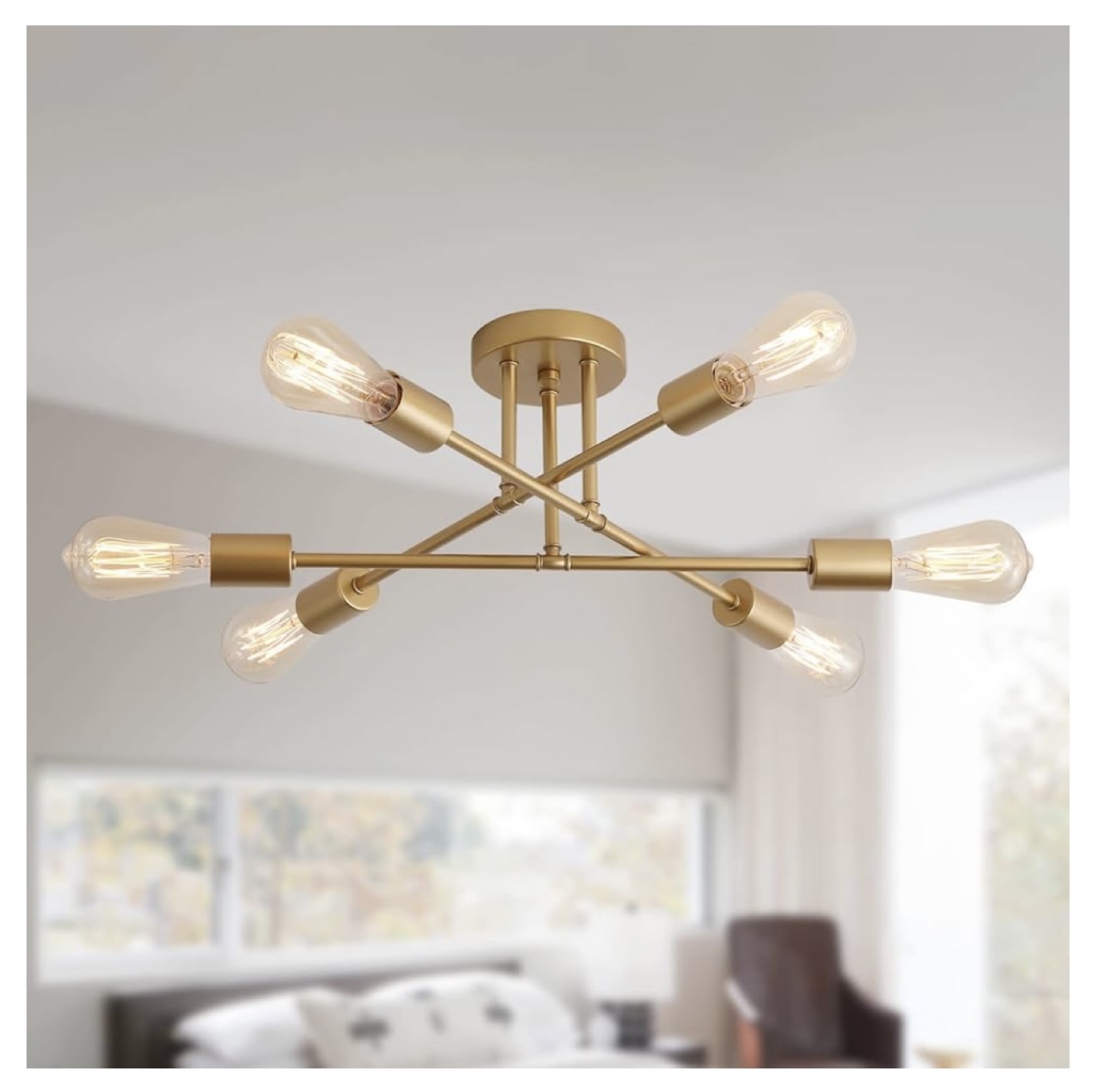 Gold 6-Light Semi-Flush Mount Ceiling Fixture - photo 3
